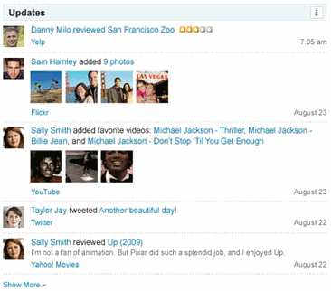 Sezione "updates" di Yahoo Mail