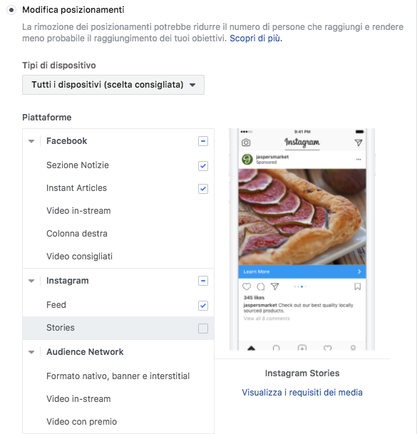 modifica posizionamenti